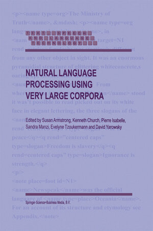 Buchcover Natural Language Processing Using Very Large Corpora | EAN 9780792360551 | ISBN 0-7923-6055-9 | ISBN 978-0-7923-6055-1
