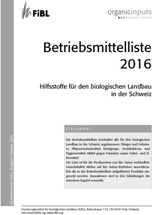 Buchcover Betriebsmittelliste 2016 | Bernhard Speiser | EAN 9783037362983 | ISBN 3-03736-298-7 | ISBN 978-3-03736-298-3