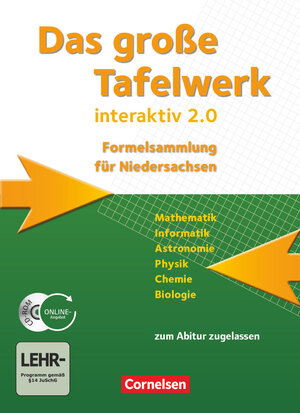Buchcover Das große Tafelwerk interaktiv 2.0 - Formelsammlung für die Sekundarstufen I und II - Niedersachsen | Lothar Meyer | EAN 9783060016150 | ISBN 3-06-001615-1 | ISBN 978-3-06-001615-0
