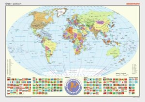 Westermann Posterkarte Erde politisch 1 40 000 000 Staaten mit Flaggen. Format 100 x 70 cm