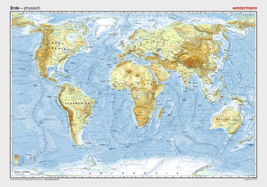 Westermann Posterkarte Erde physisch 1 32 000 000 Oberflächenrelief mit Landhöhen, Untermeeresrelief mit Meerestiefen,