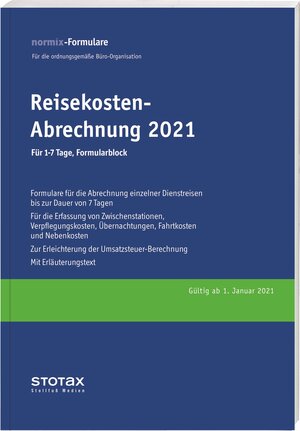 Buchcover Reisekosten-Abrechnung 2021, für 1-7 Tage, Formularblock  | EAN 9783083117216 | ISBN 3-08-311721-3 | ISBN 978-3-08-311721-6