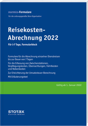 Buchcover Reisekosten-Abrechnung 2022, für 1-7 Tage, Formularblock  | EAN 9783083117223 | ISBN 3-08-311722-1 | ISBN 978-3-08-311722-3