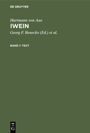 Buchcover Iwein | Hartmann von Aue | EAN 9783110003314 | ISBN 3-11-000331-7 | ISBN 978-3-11-000331-4