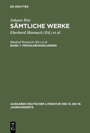 Buchcover Johann Rist: Sämtliche Werke / Prosaabhandlungen  | EAN 9783110086591 | ISBN 3-11-008659-X | ISBN 978-3-11-008659-1