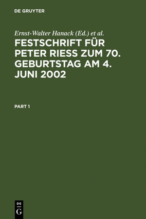 Buchcover Festschrift für Peter Rieß zum 70. Geburtstag am 4. Juni 2002  | EAN 9783110170047 | ISBN 3-11-017004-3 | ISBN 978-3-11-017004-7