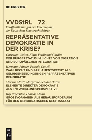 Buchcover Repräsentative Demokratie in der Krise? | Christian Walter | EAN 9783110301816 | ISBN 3-11-030181-4 | ISBN 978-3-11-030181-6