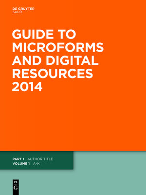 Buchcover Guide to Microforms and Digital Resources / Author Title and Subject Guide | EAN 9783110337266 | ISBN 3-11-033726-6 | ISBN 978-3-11-033726-6