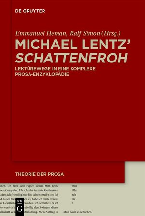 Buchcover Michael Lentz' ›Schattenfroh‹  | EAN 9783110744361 | ISBN 3-11-074436-8 | ISBN 978-3-11-074436-1