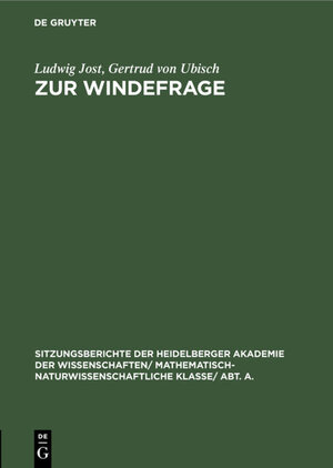 Buchcover Zur Windefrage | Ludwig Jost | EAN 9783111409641 | ISBN 3-11-140964-3 | ISBN 978-3-11-140964-1