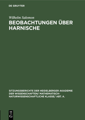 Buchcover Beobachtungen über Harnische | Wilhelm Salomon | EAN 9783111558608 | ISBN 3-11-155860-6 | ISBN 978-3-11-155860-8