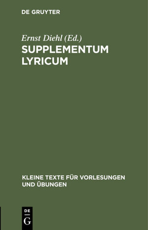 Buchcover Supplementum lyricum  | EAN 9783111659497 | ISBN 3-11-165949-6 | ISBN 978-3-11-165949-7