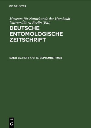 Buchcover Deutsche Entomologische Zeitschrift / 15. September 1988  | EAN 9783112511329 | ISBN 3-11-251132-8 | ISBN 978-3-11-251132-9