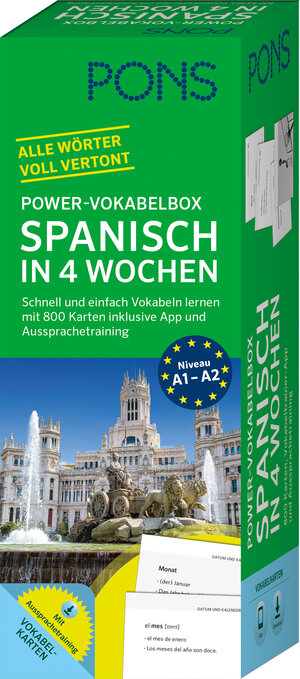 Buchcover PONS Power-Vokabelbox Spanisch in 4 Wochen | EAN 9783125601130 | ISBN 3-12-560113-4 | ISBN 978-3-12-560113-0
