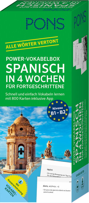 Buchcover PONS Power-Vokabelbox Spanisch in 4 Wochen für Fortgeschrittene  | EAN 9783125620711 | ISBN 3-12-562071-6 | ISBN 978-3-12-562071-1