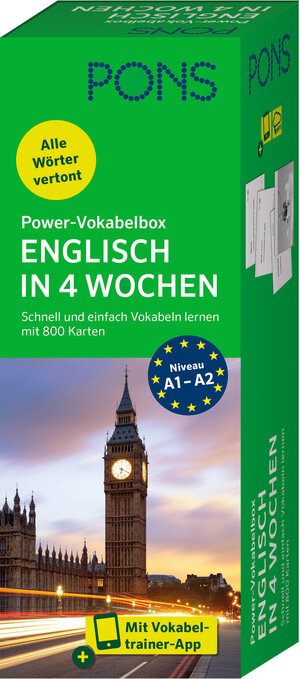 Buchcover PONS Power-Vokabelbox Englisch in 4 Wochen  | EAN 9783125660182 | ISBN 3-12-566018-1 | ISBN 978-3-12-566018-2