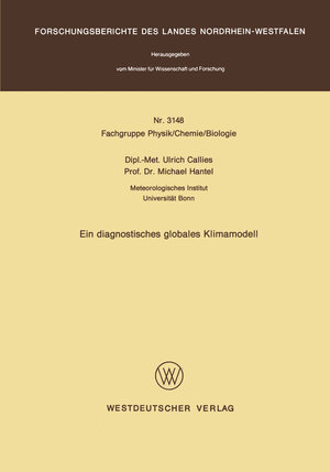 Buchcover Ein diagnostisches globales Klimamodell | Ulrich Callies | EAN 9783322875372 | ISBN 3-322-87537-7 | ISBN 978-3-322-87537-2