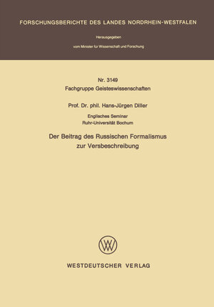 Buchcover Der Beitrag des Russischen Formalismus zur Versbeschreibung | Hans-Jürgen Diller | EAN 9783322876256 | ISBN 3-322-87625-X | ISBN 978-3-322-87625-6