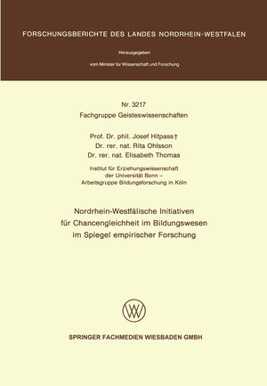 Buchcover Nordrhein-Westfälische Initiativen für Chancengleichheit im Bildungswesen im Spiegel empirischer Forschung | Josef Hitpass | EAN 9783322876485 | ISBN 3-322-87648-9 | ISBN 978-3-322-87648-5