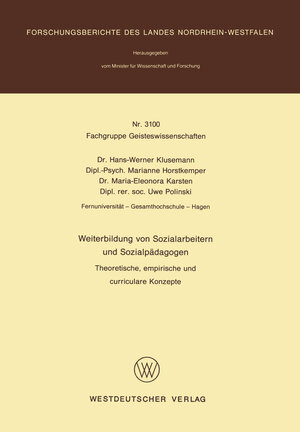 Buchcover Weiterbildung von Sozialarbeitern und Sozialpädagogen | Hans-Werner Klusemann | EAN 9783322877512 | ISBN 3-322-87751-5 | ISBN 978-3-322-87751-2