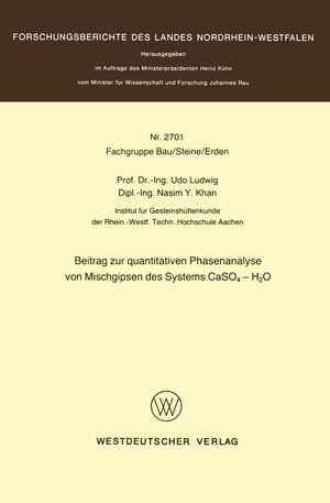 Buchcover Beitrag zur quantitativen Phasenanalyse von Mischgipsen des Systems CaSO4 — H2O | Udo Ludwig | EAN 9783322878410 | ISBN 3-322-87841-4 | ISBN 978-3-322-87841-0