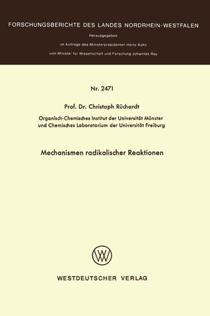 Buchcover Mechanismen radikaler Reaktionen | Christoph Rüchardt | EAN 9783322880727 | ISBN 3-322-88072-9 | ISBN 978-3-322-88072-7