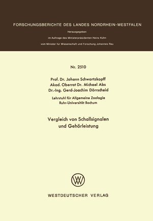 Buchcover Vergleich von Schallsignalen und Gehörleistung | Johann Schwartzkopff | EAN 9783322880833 | ISBN 3-322-88083-4 | ISBN 978-3-322-88083-3