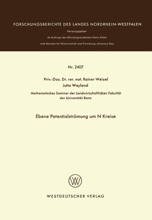 Buchcover Ebene Potentialströmung um N Kreise | Rainer Weizel | EAN 9783322881731 | ISBN 3-322-88173-3 | ISBN 978-3-322-88173-1