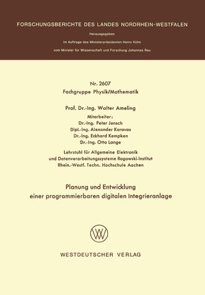 Buchcover Planung und Entwicklung einer programmierbaren digitalen Integrieranlage | Walter Ameling | EAN 9783322881854 | ISBN 3-322-88185-7 | ISBN 978-3-322-88185-4