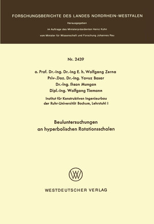 Buchcover Beuluntersuchungen an hyperbolischen Rotationsschalen  | EAN 9783322882660 | ISBN 3-322-88266-7 | ISBN 978-3-322-88266-0