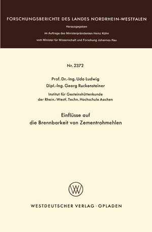Buchcover Einflüsse auf die Brennbarkeit von Zementrohmehlen | Udo Ludwig | EAN 9783322883230 | ISBN 3-322-88323-X | ISBN 978-3-322-88323-0