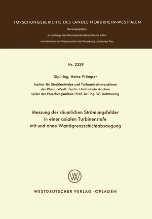 Buchcover Messung der räumlichen Strömungsfelder in einer axialen Turbinenstufe mit und ohne Wandgrenzschichtabsaugung | Heinz Prümper | EAN 9783322883483 | ISBN 3-322-88348-5 | ISBN 978-3-322-88348-3