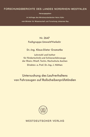 Buchcover Untersuchung des Laufverhaltens von Fahrzeugen auf Rollscheibenprüfständen | Klaus-Dieter Gramatke | EAN 9783322883803 | ISBN 3-322-88380-9 | ISBN 978-3-322-88380-3