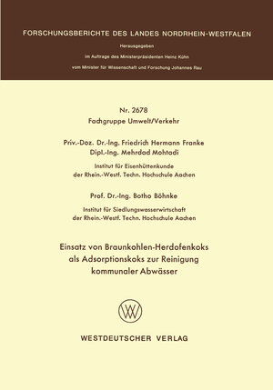 Buchcover Einsatz von Braunkohlen-Herdofenkoks als Adsorptionskoks zur Reinigung kommunaler Abwässer | Friedrich Hermann Franke | EAN 9783322883889 | ISBN 3-322-88388-4 | ISBN 978-3-322-88388-9