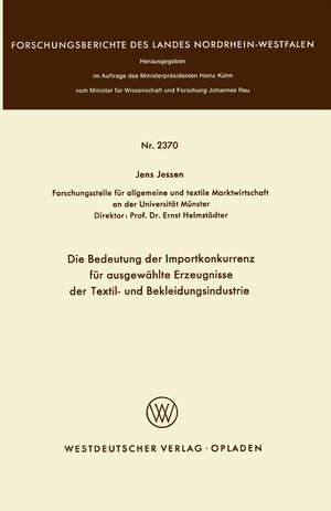 Buchcover Die Bedeutung der Importkonkurrenz für ausgewählte Erzeugnisse der Textil- und Bekleidungsindustrie | Jens Jessen | EAN 9783322885807 | ISBN 3-322-88580-1 | ISBN 978-3-322-88580-7