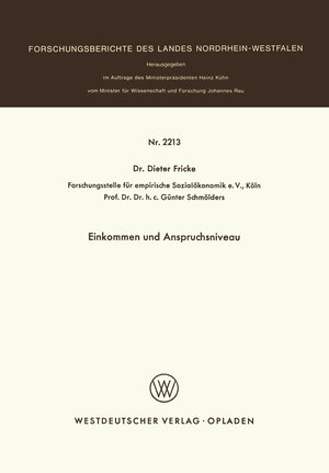 Buchcover Einkommen und Anspruchsniveau | Dieter Fricke | EAN 9783322886941 | ISBN 3-322-88694-8 | ISBN 978-3-322-88694-1