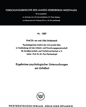 Buchcover Ergebnisse psychologischer Untersuchungen am Unfallort | Udo Undeutsch | EAN 9783322960955 | ISBN 3-322-96095-1 | ISBN 978-3-322-96095-5