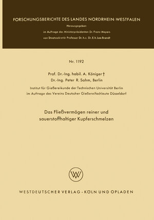 Buchcover Das Fließvermögen reiner und sauerstoffhaltiger Kupferschmelzen | Anton Königer | EAN 9783322980120 | ISBN 3-322-98012-X | ISBN 978-3-322-98012-0