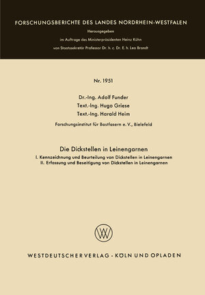 Buchcover Die Dickstellen in Leinengarnen | Adolf Funder | EAN 9783322981271 | ISBN 3-322-98127-4 | ISBN 978-3-322-98127-1