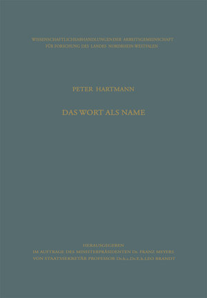 Buchcover Das Wort als Name | Peter Hartmann | EAN 9783322982124 | ISBN 3-322-98212-2 | ISBN 978-3-322-98212-4