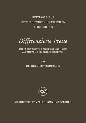 Buchcover Differenzierte Preise | Herbert Vormbaum | EAN 9783322982643 | ISBN 3-322-98264-5 | ISBN 978-3-322-98264-3