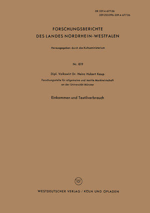 Buchcover Einkommen und Textilverbrauch | Heinz Hubert Kaup | EAN 9783322982704 | ISBN 3-322-98270-X | ISBN 978-3-322-98270-4