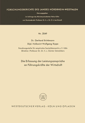 Buchcover Die Erfassung der Leistungsansprüche an Führungskräfte der Wirtschaft | Gerhard Brinkmann | EAN 9783322983787 | ISBN 3-322-98378-1 | ISBN 978-3-322-98378-7