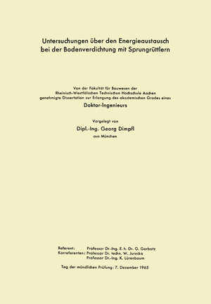 Buchcover Untersuchungen über den Energieaustausch bei der Bodenverdichtung mit Sprungrüttlern | Georg Dimpfl | EAN 9783322983978 | ISBN 3-322-98397-8 | ISBN 978-3-322-98397-8