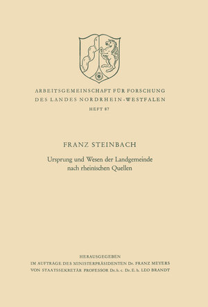Buchcover Ursprung und Wesen der Landgemeinde nach rheinischen Quellen | Franz Steinbach | EAN 9783322984050 | ISBN 3-322-98405-2 | ISBN 978-3-322-98405-0