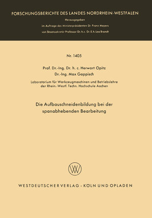 Buchcover Die Aufbauschneidenbildung bei der spanabhebenden Bearbeitung | Herwart Opitz | EAN 9783322986573 | ISBN 3-322-98657-8 | ISBN 978-3-322-98657-3
