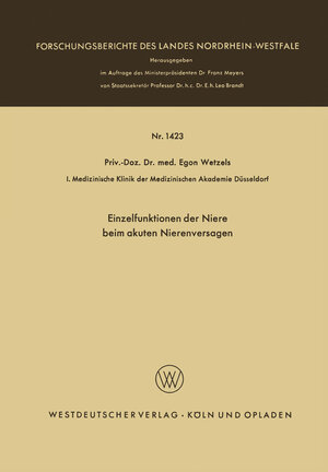 Buchcover Einzelfunktionen der Niere beim akuten Nierenversagen | Egon Wetzels | EAN 9783322990303 | ISBN 3-322-99030-3 | ISBN 978-3-322-99030-3
