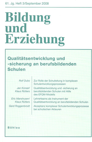 Buchcover Bildung und Erziehung 0006-2456 / Qualitätsentwicklung und -sicherung an berufsbildenden Schulen  | EAN 9783412201937 | ISBN 3-412-20193-6 | ISBN 978-3-412-20193-7