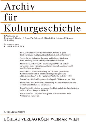 Buchcover Archiv für Kulturgeschichte 94,1 (2012)  | EAN 9783412209858 | ISBN 3-412-20985-6 | ISBN 978-3-412-20985-8