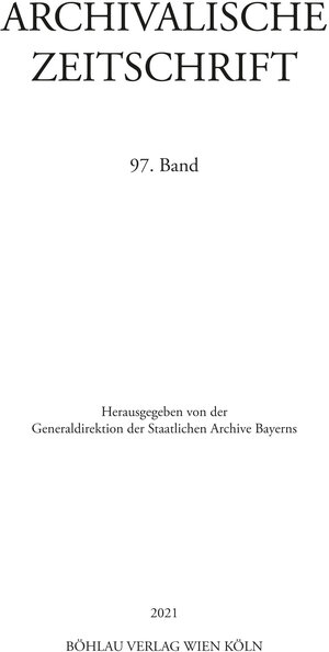 Buchcover Archivalische Zeitschrift 97 (2021)  | EAN 9783412519889 | ISBN 3-412-51988-X | ISBN 978-3-412-51988-9